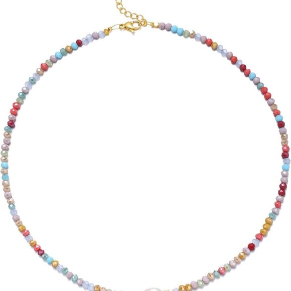 Elegant Boho Beaded Necklace for Women - Colorful Crystals & Freshwater Pearls - Picture 1 of 7